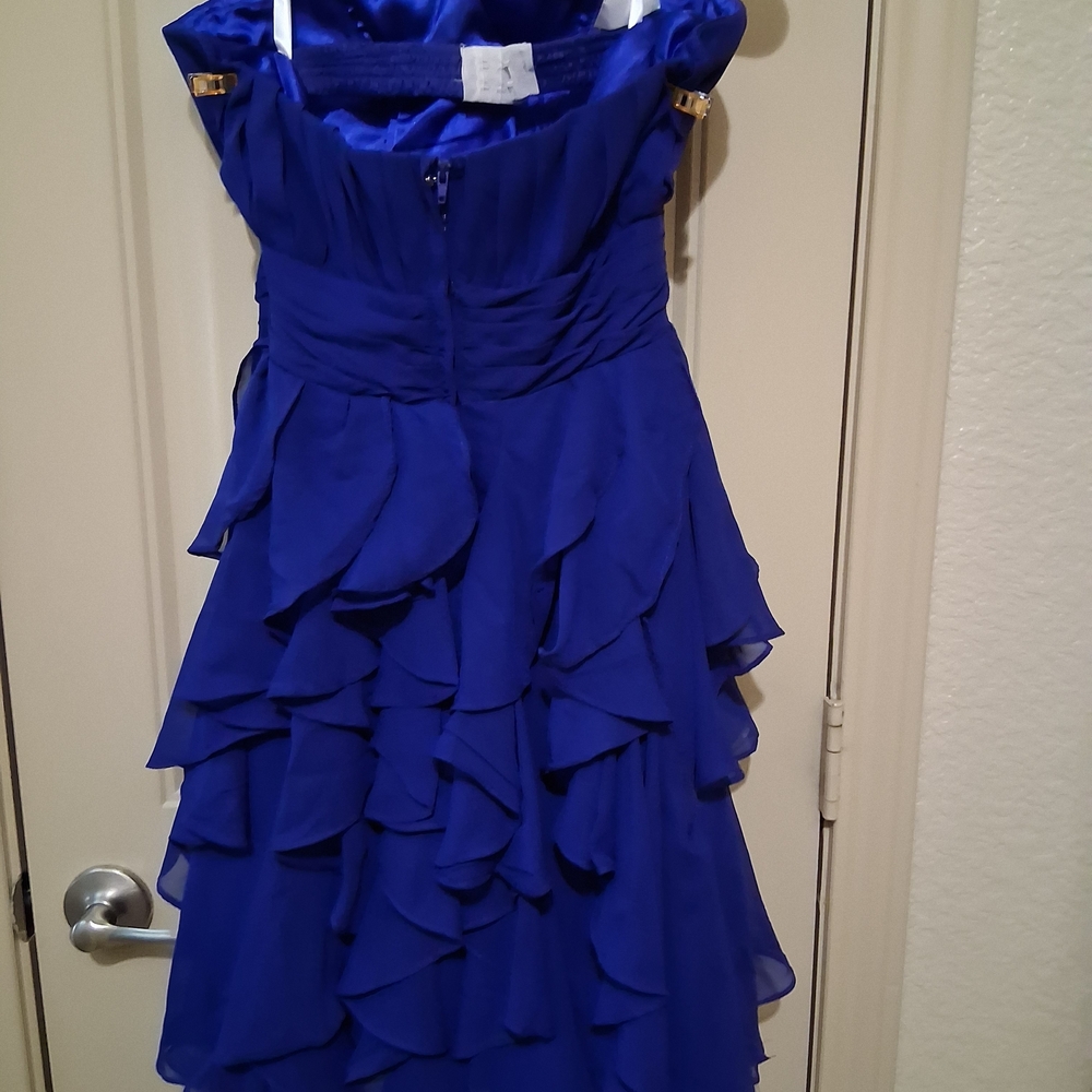 Strapless Ruffle Evening Dress in Cobalt Blue